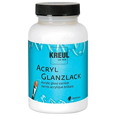KREUL 79413 Acrylic Gloss Lacquer barattolo di vetro da 275 ml Lacca trasparente di finitura e protettiva a base d'acqua per oggetti dipinti completamente asciutti KREUL 79413 Acrylic Gloss Lacquer barattolo di vetro da 275 ml Lacca trasparente di finitura e protettiva a base d'acqua per oggetti dipinti completamente asciutti