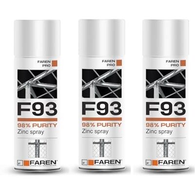 FAREN F93 Zinco Spray Purezza 98%, Zincante A Freddo, Anticorrosivo, Antiruggine,dona una tinta Chiaro brillante, particolarmente adatto per il Ritocco di Parti Saldate e Ossidate, 400ml (3) FAREN F93 Zinco Spray Purezza 98%, Zincante A Freddo, Anticorrosivo, Antiruggine,dona una tinta Chiaro brillante, particolarmente adatto per il Ritocco di Parti Saldate e Ossidate, 400ml (3)