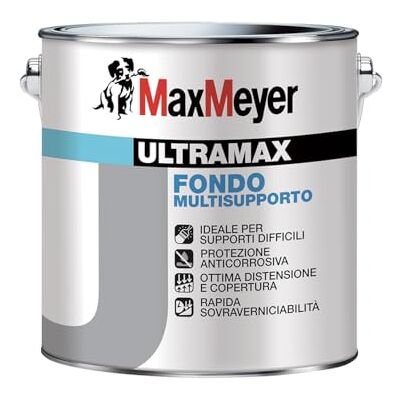 MAXMEYER ULTRAMAX Fondo Multisupporto, Protezione Anticorrosiva, Ottima Copertura, A+ Senza Formaldeide, Grigio, 2,5 Litri MAXMEYER ULTRAMAX Fondo Multisupporto, Protezione Anticorrosiva, Ottima Copertura, A+ Senza Formaldeide, Grigio, 2,5 Litri