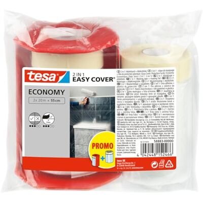 Tesa Easy Cover Film ECONOMY Telo Copritutto per Pittura 2 in 1 con Biadesivo in Carta 2x 20 m x 55 cm Tesa Easy Cover Film ECONOMY Telo Copritutto per Pittura 2 in 1 con Biadesivo in Carta 2x 20 m x 55 cm