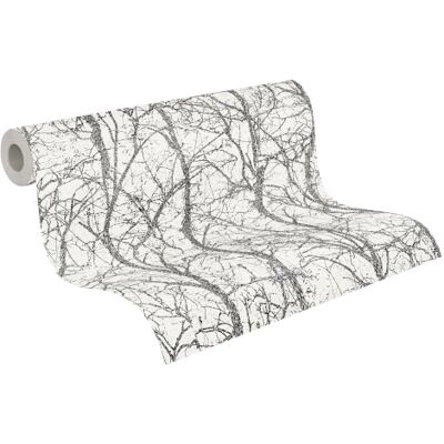 A.S. Création Attractive Carta da parati in tessuto non tessuto, motivo floreale e grafico, colori naturali, superficie strutturata, naturale, alberi, 10,05 m x 0,53 m, bianco/nero A.S. Création Attractive Carta da parati in tessuto non tessuto, motivo floreale e grafico, colori naturali, superficie strutturata, naturale, alberi, 10,05 m x 0,53 m, bianco/nero
