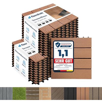 Floordirekt Piastrelle giardino esterno ad incastro WPC 30x30cm, 2m² 22 pezzi, per terrazzo, balconi in legno Composito Pavimenti da Esterno con funzione di drenaggio Marrone chiaro Royal Floordirekt Piastrelle giardino esterno ad incastro WPC 30x30cm, 2m² 22 pezzi, per terrazzo, balconi in legno Composito Pavimenti da Esterno con funzione di drenaggio Marrone chiaro Royal