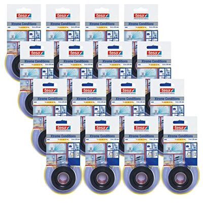 Tesa 4600 Xtreme Conditions, nastro di tenuta senza adesivo per la sigillatura ermetica, nastro in silicone autosigillante, per uso interno ed esterno, nero, 3 m x 2,5 cm ciascuno 16 pezzi Tesa 4600 Xtreme Conditions, nastro di tenuta senza adesivo per la sigillatura ermetica, nastro in silicone autosigillante, per uso interno ed esterno, nero, 3 m x 2,5 cm ciascuno 16 pezzi