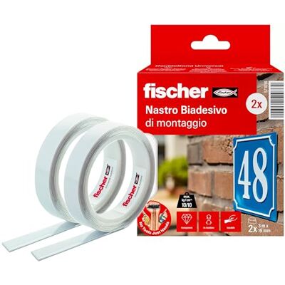 Fischer 2 Nastri Biadesivi Trasparenti 6 Metri Totali, Extra Forte, Fino a 300 kg per Rotolo, Interni/Esterni, per Fissaggio Specchi, Cornici, Teli, Zanzariere, Strappo Facile, NTJH, Fischer 2 Nastri Biadesivi Trasparenti 6 Metri Totali, Extra Forte, Fino a 300 kg per Rotolo, Interni/Esterni, per Fissaggio Specchi, Cornici, Teli, Zanzariere, Strappo Facile, NTJH,