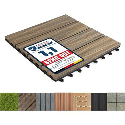 Floordirekt Piastrelle giardino esterno ad incastro WPC 30x30cm, 1 pezzo = 0,09m², per terrazzo, balconi in legno Composito Pavimenti da Esterno con funzione di drenaggio legno profondo Mix Teak Floordirekt Piastrelle giardino esterno ad incastro WPC 30x30cm, 1 pezzo = 0,09m², per terrazzo, balconi in legno Composito Pavimenti da Esterno con funzione di drenaggio legno profondo Mix Teak