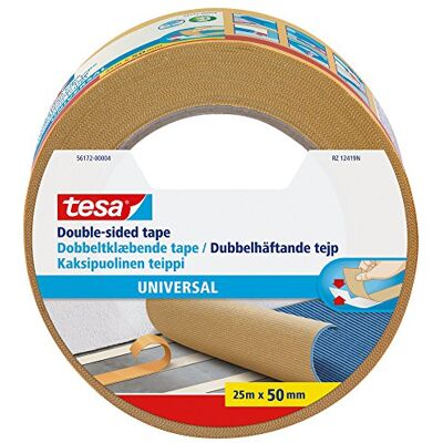Tesa Nastri Biadesivo Universale Biadesivo Versatile per il Fissaggio di Tappeti, per Lavori Manuali e Decorazione di Interni 25 m x 50 mm Tesa Nastri Biadesivo Universale Biadesivo Versatile per il Fissaggio di Tappeti, per Lavori Manuali e Decorazione di Interni 25 m x 50 mm