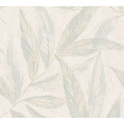 A.S. Création Carta da parati in tessuto non tessuto con motivo a foglie, bianco, crema, grigio, blu, motivo floreale, 10,05 m x 0,53 m, A.S. Création Carta da parati in tessuto non tessuto con motivo a foglie, bianco, crema, grigio, blu, motivo floreale, 10,05 m x 0,53 m,