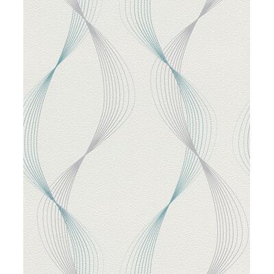Rasch Wallpaper Carta da parati bianca in tessuto non tessuto con linee dinamiche e vibranti in turchese e grigio, motivo ondulato, 10,05 m x 0,53 m (lunghezza x larghezza) Rasch Wallpaper Carta da parati bianca in tessuto non tessuto con linee dinamiche e vibranti in turchese e grigio, motivo ondulato, 10,05 m x 0,53 m (lunghezza x larghezza)
