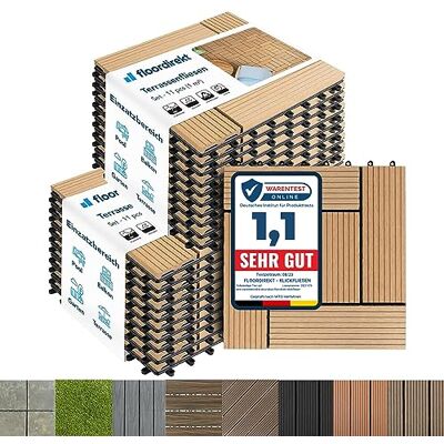 Floordirekt Piastrelle giardino esterno ad incastro WPC 30x30cm, 2m² 22 pezzi, per terrazzo, balconi in legno Composito Pavimenti da Esterno con funzione di drenaggio Teak Floordirekt Piastrelle giardino esterno ad incastro WPC 30x30cm, 2m² 22 pezzi, per terrazzo, balconi in legno Composito Pavimenti da Esterno con funzione di drenaggio Teak