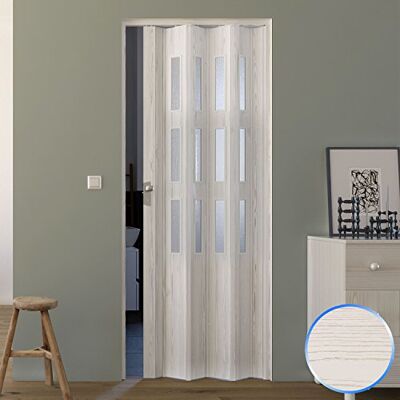 Forte Porta a Soffietto da Interno in PVC Pino Sbiancato Vetro Satinato 88,5x214 cm mod. Luciana Forte Porta a Soffietto da Interno in PVC Pino Sbiancato Vetro Satinato 88,5x214 cm mod. Luciana