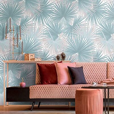 A.S. Création Livingwalls Travel Styles Carta da parati in tessuto non tessuto, effetto foglia, colore: blu e beige, per diversi ambienti, 1,59 m x 2,80 m A.S. Création Livingwalls Travel Styles Carta da parati in tessuto non tessuto, effetto foglia, colore: blu e beige, per diversi ambienti, 1,59 m x 2,80 m