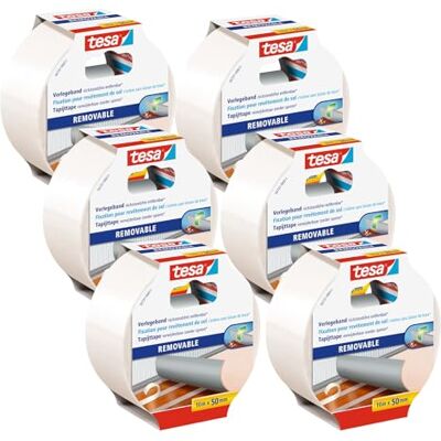 Tesa Nastro biadesivo rimovibile senza residui, 6 rotoli da 10 m x 50 mm Tesa Nastro biadesivo rimovibile senza residui, 6 rotoli da 10 m x 50 mm