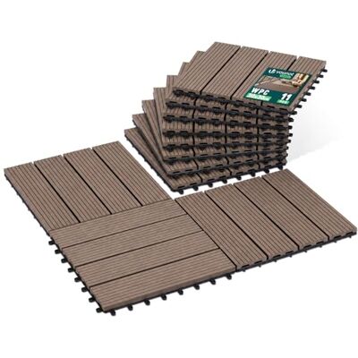 VOUNOT ® Set da 11 Piastrelle ad Incastro in WPC 30x30 cm, Pavimento da Esterno Antiscivolo e Drenante, Tagliabili e Resistenti all’Acqua per Terrazza, Patio e Piscina, Marrone VOUNOT ® Set da 11 Piastrelle ad Incastro in WPC 30x30 cm, Pavimento da Esterno Antiscivolo e Drenante, Tagliabili e Resistenti all’Acqua per Terrazza, Patio e Piscina, Marrone