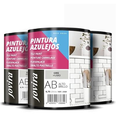 JOVIRA - Pintura Para Azulejos - Gris humo - 3x750ml - Paint JOVIRA - Pintura Para Azulejos - Gris humo - 3x750ml - Paint