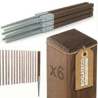 BOGATECO Pali in legno impregnati 100x5x5 cm Set di pali per recinzione 6 pali quadrati con testa piatta con guaina di fissaggio a terra Legname legno marrone scuro BOGATECO Pali in legno impregnati 100x5x5 cm Set di pali per recinzione 6 pali quadrati con testa piatta con guaina di fissaggio a terra Legname legno marrone scuro
