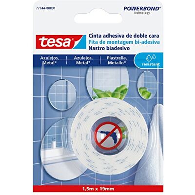 Tesa Nastro Biadesivo per Fissaggio su Piastrelle e Metallo Powerbond, 1,5m x 19mm, Bianco Tesa Nastro Biadesivo per Fissaggio su Piastrelle e Metallo Powerbond, 1,5m x 19mm, Bianco