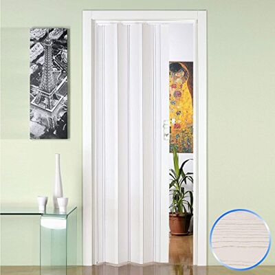 Forte Porta a Soffietto da Interno in PVC Pino Bianco 88,5x214 cm mod. Luciana Forte Porta a Soffietto da Interno in PVC Pino Bianco 88,5x214 cm mod. Luciana