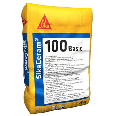 SIKA Adesivo per piastrelle e gres Ceram 100 Basic, Grigio Ideale per pavimenti interni, piscine e spazi esterni Ottima lavorabilità per un lavoro pulito e preciso 25kg SIKA Adesivo per piastrelle e gres Ceram 100 Basic, Grigio Ideale per pavimenti interni, piscine e spazi esterni Ottima lavorabilità per un lavoro pulito e preciso 25kg