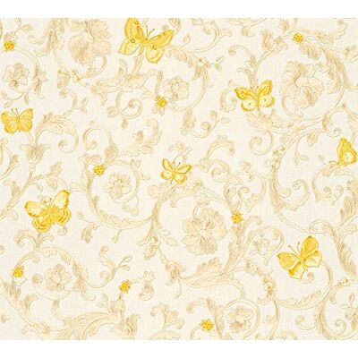 A.S. Création Carta da parati Versace Carta Da Parati Damasco Carta da parati tessuto non tessuto 10.05 m x 0.70 m Argento Giallo Crema Made in Germany 34325-1 A.S. Création Carta da parati Versace Carta Da Parati Damasco Carta da parati tessuto non tessuto 10.05 m x 0.70 m Argento Giallo Crema Made in Germany 34325-1