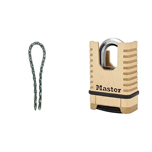 Master Lock 8017EURD Catena in Acciaio Cementato Rivestimento Vinile, Trasparente, 1.5 m+ M1177EURD Ottone Massiccio M1177EURD-antiruggine, ultraresistente e Impermeabile
