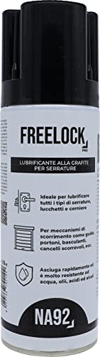 NA92 FREELOCK PRO Lubrificante Spray alla GRAFITE ideale per lubrificare tutti i tipi di serrature, lucchetti, cerniere, portoni, garage, porte basculanti 200 ML,  PRO (1 pezzo)