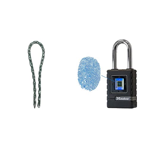 Master Lock 8017EURD Catena in Acciaio Cementato Rivestimento Vinile, Trasparente, 1.5 m+ Lucchetto Biometrico Robusto per esterni