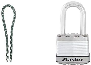 Master Lock 8017EURD Catena in Acciaio Cementato Rivestimento Vinile, Trasparente, 1.5 m+ Lucchetto ad Alta Sicurezza per Portali, Garage, Sconto