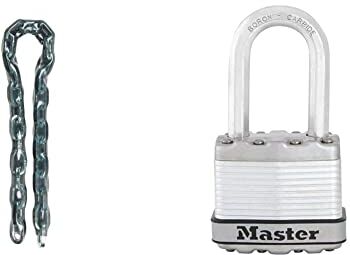 Master Lock 8020EURD Catena in Acciaio Cementato Rivestimento Vinile, Trasparente, 1.5 m+ Lucchetto per Portali, Garage, Sconto