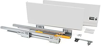 Emuca Kit cassetto Cucina o Bagno con Guide ad Estrazione Totale e Chiusura Soft, Altezza 185mm e profondità 350mm, Bianco