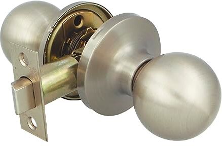 Amig Pomello Per Porta Interna   Con Maniglia D'ingresso 60/70 mm   Pomello a sfera su entrambi i lati   Per Porte di Passaggio in Legno da 35 a 45 mm   Argento opaco