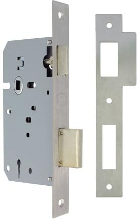 Amig Serratura da infilare   Ingresso 60/68 mm   Serratura per Porte in Legno   Con la chiave Gorja sul bordo quadrato   Chiave vuota   Acciaio inossidabile opaco