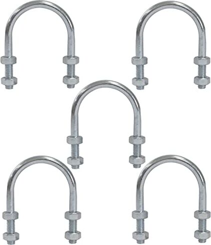 Aerzetix Set di 5 Bulloni a forma di "U" per tubo 1" e 4 dadi M6x60mm per tubo con diametro 1" ~34mm DIN3570 in acciaio zincato colore argento