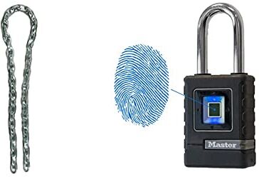 Master Lock 8011EURD Catena in Acciaio Cementato Rivestimento Vinile, Trasparente, 1 m+ Lucchetto Biometrico Robusto per esterni