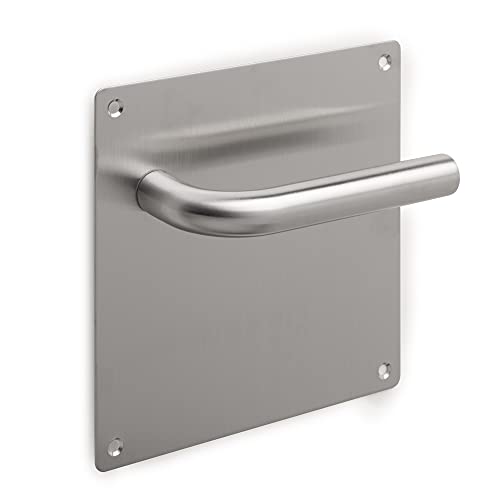 Emuca Set maniglia a L con piastra 17x17cm per porte interne, acciaio inossidabile, nichel satinato