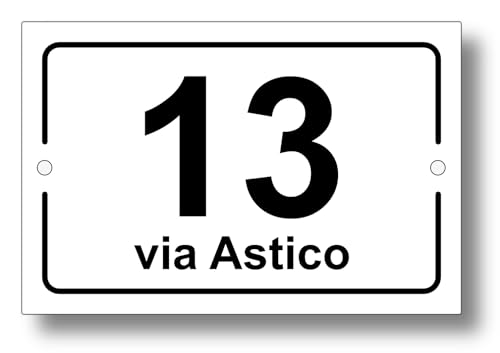 Generico Numero civico in laminato plastico spessore 3.2 mm Targa per esterno con incisione personalizzata Formato rettangolare in 3 misure a scelta (Testo Nero Sfondo Bianco)