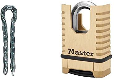 Master Lock 8020EURD Catena in Acciaio Cementato Rivestimento Vinile, Trasparente, 1.5 m+ M1177EURD Ottone Massiccio M1177EURD-antiruggine, ultraresistente e Impermeabile