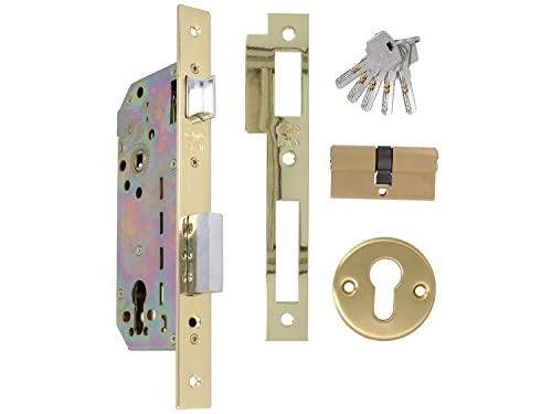 Amig Serratura da mbutir Mod.340 con cilindro di sicurezza e blocco + 5 chiavi   Per porte in legno di ingresso   Maniglia reversibile   Per maniglie da 8 mm   in acciaio ottonato