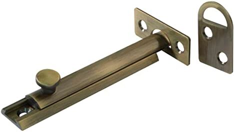 Amig Chiusura a scatto per porte Mod.600   Chiavistello di sicurezza Adatto per chiusura orizzontale o verticale   in ottone con finitura cuoio   Dimensioni: 40 x 17 mm   Include cinghie