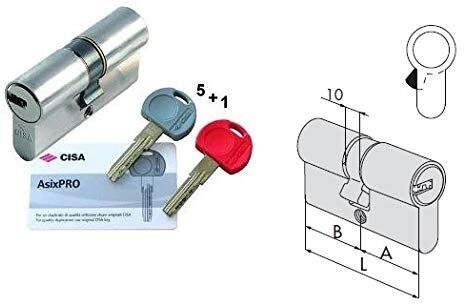 CISA 121012SD, Cilindro Europeo Asix, Ottone Nichelato, 40/50 mm, con Chiave di Cantiere