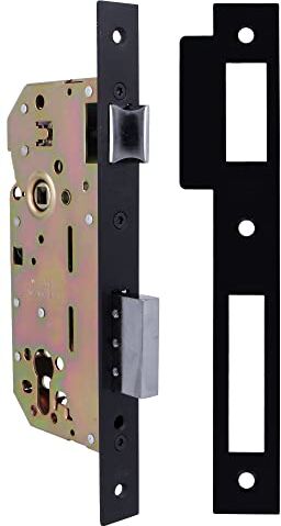 Amig Serratura da incasso per porte in legno   Con palettone di chiusura   Frontale e supporto a bordo quadrato   Entrata 50 mm   Serratura reversibile   Acciaio   Nero opaco   240 mm