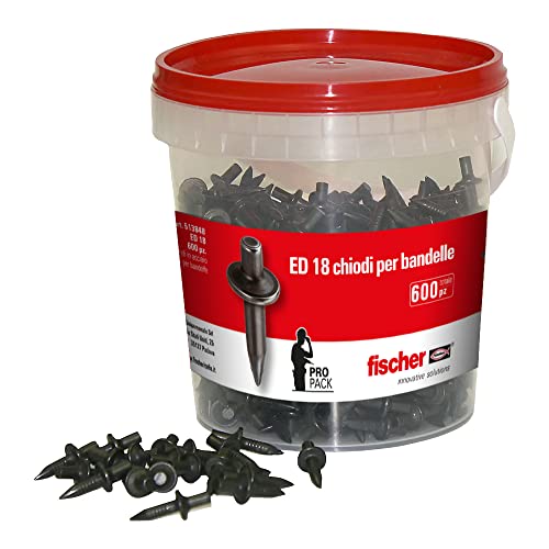 Fischer ED 18 BOX, Chiodi a Percussione, 600 Pezzi, Ideale per Fissare Bandelle e Gaffette, Fissaggio senza Preforatura. Il Barattolo include 600 chiodi, 513848