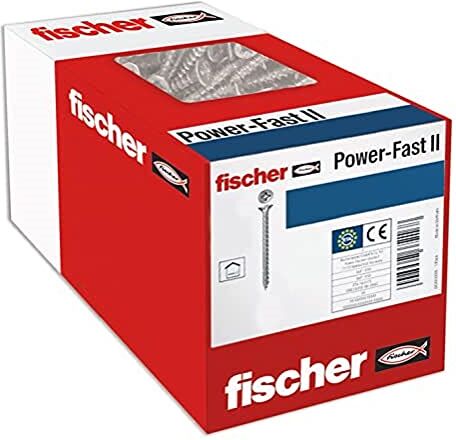 Fischer , 500 viti per truciolato Power-Fast II, 4,0 x 40, testa bombata con intaglio a croce, filettatura completa, zincate tramite galvanizzazione, blu passivato (art. n. )