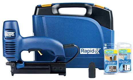 Rapid PRO R606 Graffatrice Elettrica per Graffette n. 606 e Chiodi n.8, Impatto Regolabile e Piastra Frontale Rimovibile, Adatta a Costruzioni in Legno, Include Custodia, Graffette e Chiodi ()