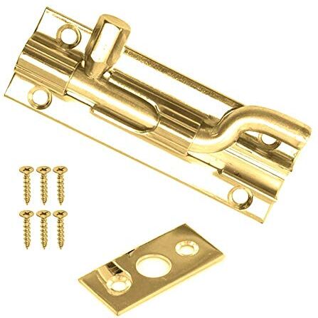 Merriway Bulk Hardware-Bullone per Porta in Ottone Lucido, con Collo di Cigno, 75 mm, Confezione da 1, Color Oro