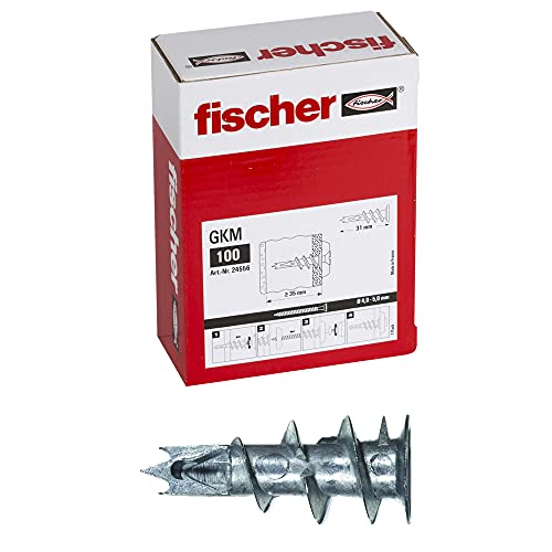 Fischer 100 Tasselli Autofilettanti in Metallo per Cartongesso, Pannelli e Lastre, Non serve pre-foro, 24556