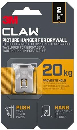 3M Claw  Appendiabiti a muro a secco, 20 kg, 2 pezzi