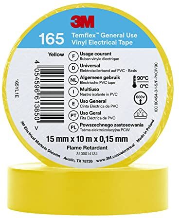 3M Nastro elettrico in vinile 165, giallo, 15 mm x 10 m, 100 rotoli