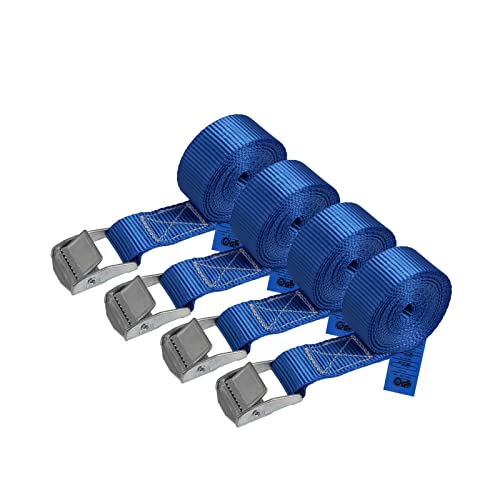 BB Sport Cinghia di fissaggio Cinghie di tensione blu 2,5m 4m 6m diverse quantità, sicura del carico resistenza fino a 250 kg DIN EN 12195-2, 4 pezzi 2.5 cm x 2.5 m