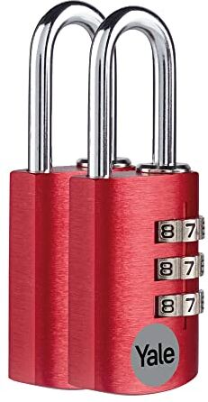 YALE Lucchetto a combinazione in alluminio ‎, rosso, corpo 20 mm, con staffa in acciaio, 3 cifre, set da 2 pezzi