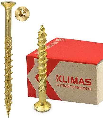 KLIMAS Viti per legno Torx per pannelli truciolari, viti a testa svasata, per terrazze, viti universali per il montaggio del tetto, set da 5 x 80 mm, 200 pezzi, colore giallo